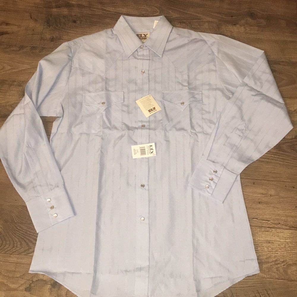 Ely Cattleman Light Blue Western Snap-Front Shirt - Picture 2 of 7